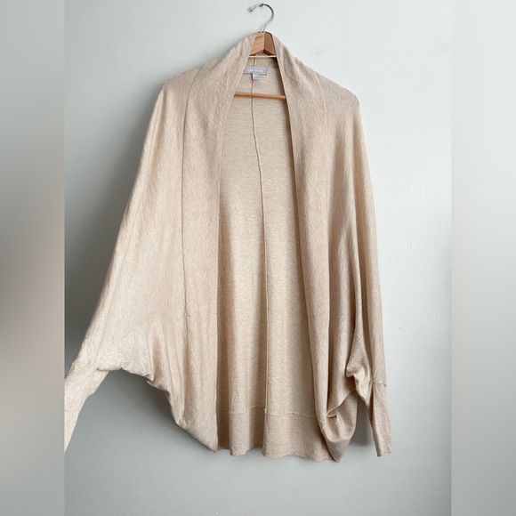 Kimono Dolman Wool Cotton Sweater Cardigan Beige Relaxed Boho Cottage Minimalist - Picture 7 of 8